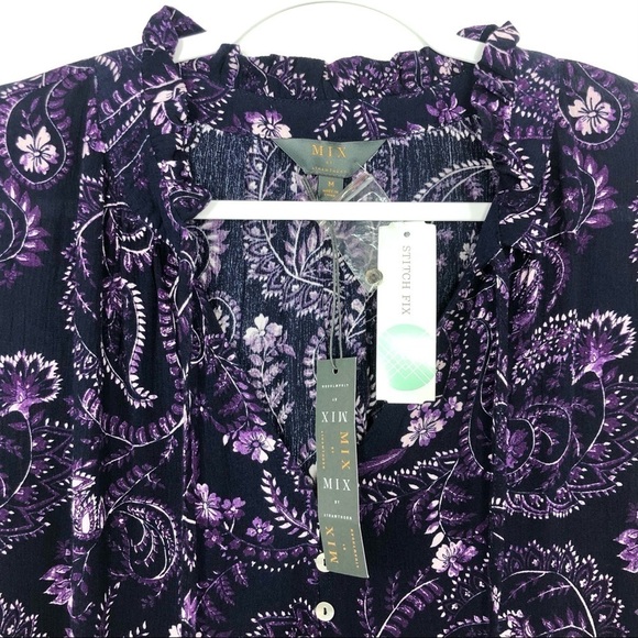 MIX By 41 Hawthorn Angola Ruffle Neck Top Purple - Picture 9 of 13